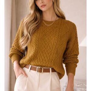 Callahan Womens Fisherman Cable Knit Sweater XS/S Brown Preppy Heritage Academia